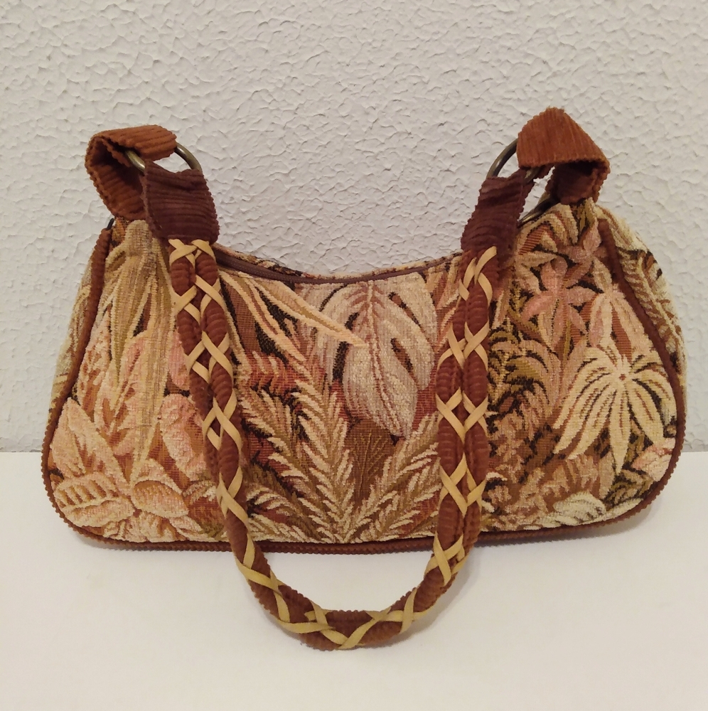 Sun & Sand Tan Brown Fabric Tapestry Zip Shoulder Bag